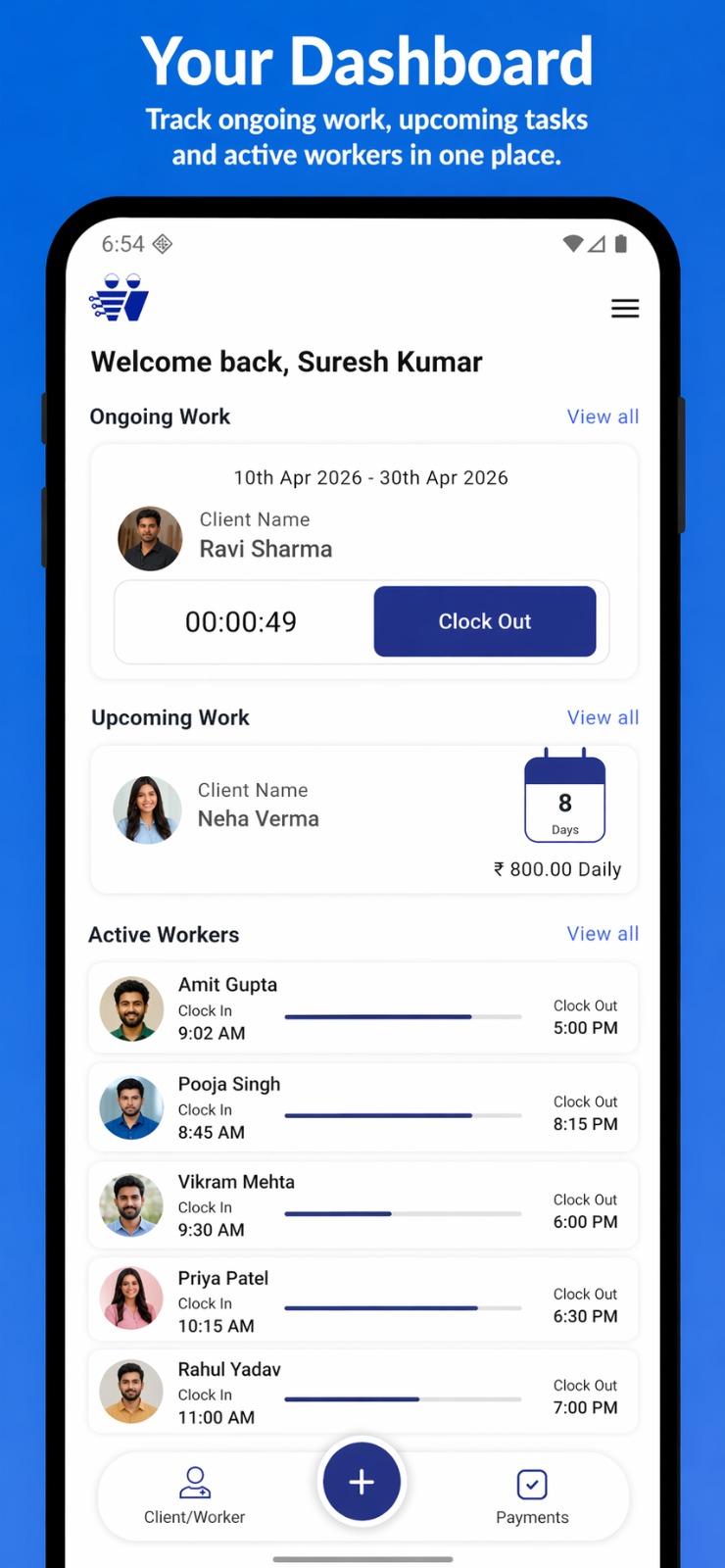 Worker Chowk app screenshot — Worker profile